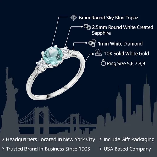Miniatura 27 de Gem Stone King Anillo de compromiso de 3 piedras preciosas redondas de oro blanco de 10 quilates con piedra natal de 0.236 in con piedra natal