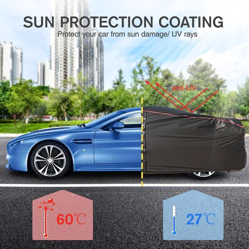 Miniatura 6 de Funda impermeable para automóvil para todo tipo de clima, 6 capas exteriores completas con cremallera de algodón, bolsillo de espejo. Funda