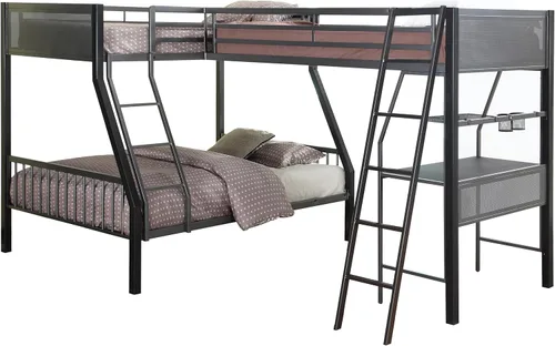 Coaster Home Furnishings Meyers - Litera triple de metal rústico sobre matrimonial sobre individual, base de cama triple con escalera y barandillas