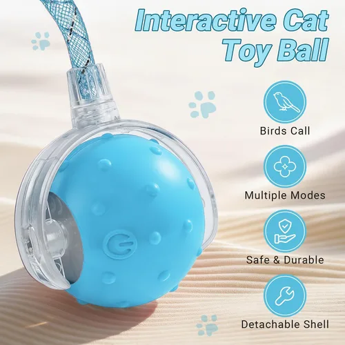Miniatura 2 de Pelota de juguete motorizada inteligente interactiva para gatos, 2 colas y 2 velocidades, juguete de juego automático activado por movimiento
