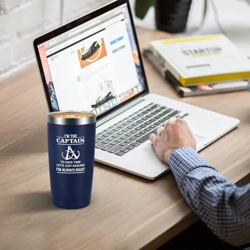 Miniatura 6 de Qtencas Vaso de viaje aislado de acero inoxidable con texto en inglés "I'm The Captain & I'm Always Right", regalos de navegación para hombres, día