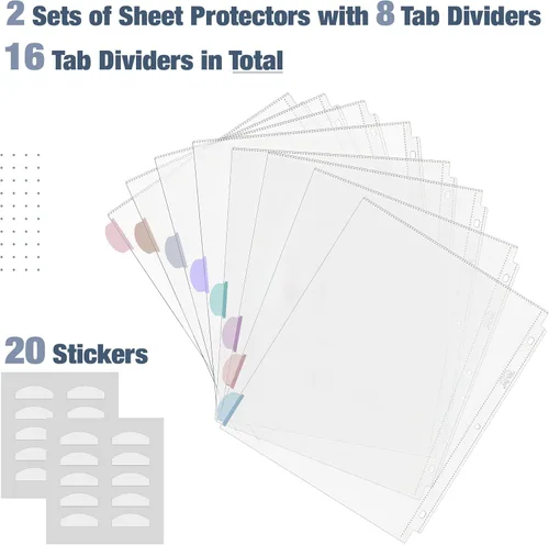 Miniatura 2 de Mr. Pen - Protectores de hojas transparentes con pestañas, 8 pestañas, 2 juegos, divisores de plástico transparente para carpeta de 3 anillas