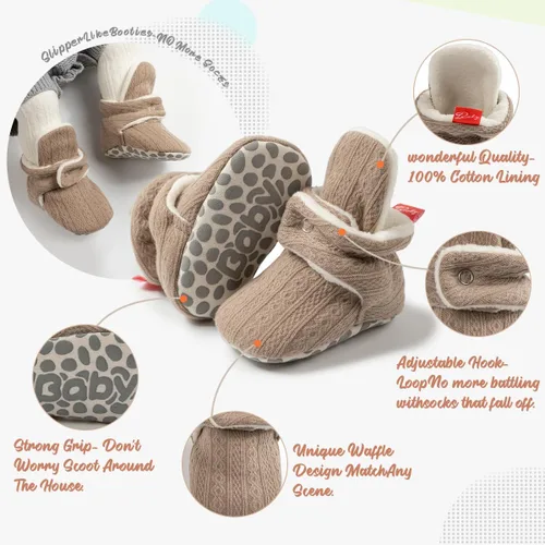 Miniatura 115 de Botines de forro polar para bebés, niños y niñas, pantuflas antideslizantes con agarre suave, zapatos de calcetín para recién nacidos, cuna