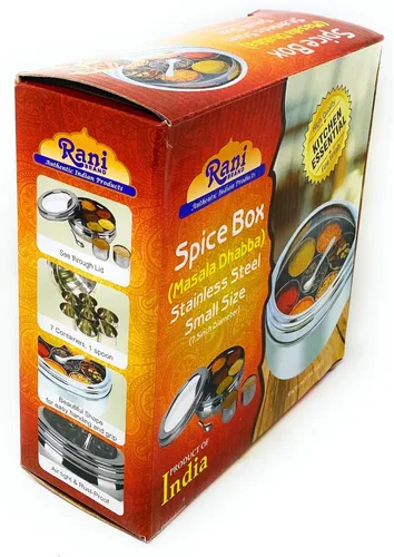 Miniatura 9 de Caja de especias Rani (19.1 cm x 7.1 cm) de acero inoxidable transparente redonda para almacenamiento de especias (Masala Dabba) con 7