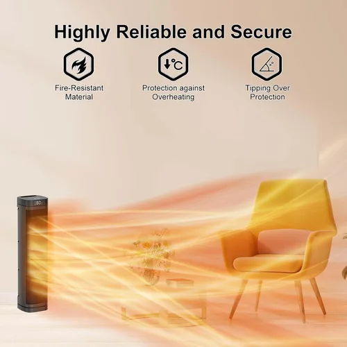Miniatura 5 de Calentador de espacio para uso en interiores - Calentadores eléctricos de 24 pulgadas y 1500 W con termostato, oscilación de 70°, 5 modos, control