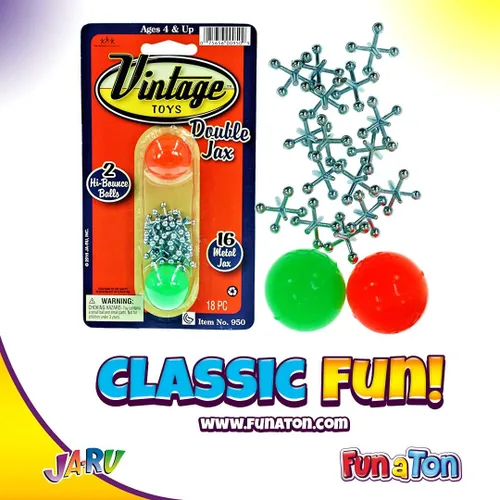 Miniatura 6 de JA-RU Juego de Jacks de metal con 2 bolas inflables (paquete de 6) - Juego clásico de Jackstones para niños, juguetes retro de los años 90