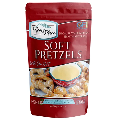 Mom's Place Gluten Free Pretzels suaves con mezcla de sal marina, kit de preparación de pretzel suave, 1 paquete, fácil de fabricar, 24 porciones,