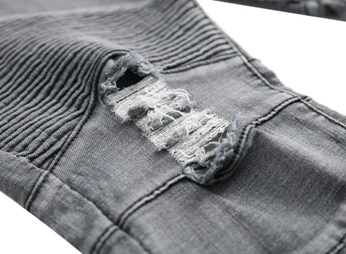 Miniatura 6 de QIMYUM Jeans ajustados para hombre, jeans ajustados rasgados para hombre, jeans de motociclista, elásticos, pantalones de mezclilla de Moto Cargo