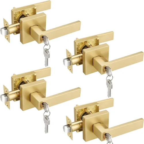 Miniatura 18 de EHOMEWARE 8 paquetes de manijas de puerta interior sin llave en acabado de latón satinado, manija de puerta de armario, palanca de puerta de paso