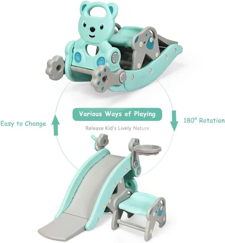 Miniatura 2 de Costzon - Juego de tobogán para niños pequeños de 5 en 1, juguete con columpio, tobogán para niños con taburete desmontable, aro de baloncesto