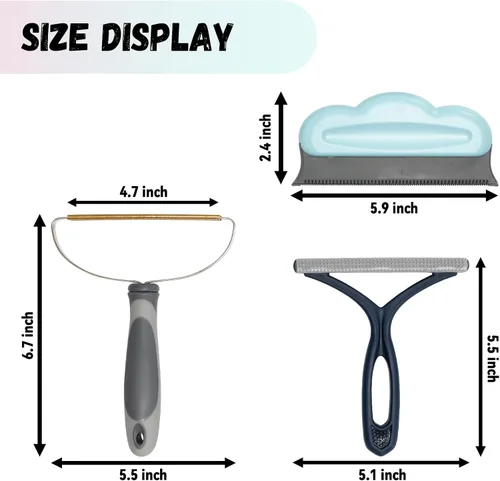 Miniatura 6 de Kit de eliminación de pelo de mascotas, paquete de 3 unidades portátil para perros y gatos, removedor de pelo de ropa reutilizable para sofás, Azul