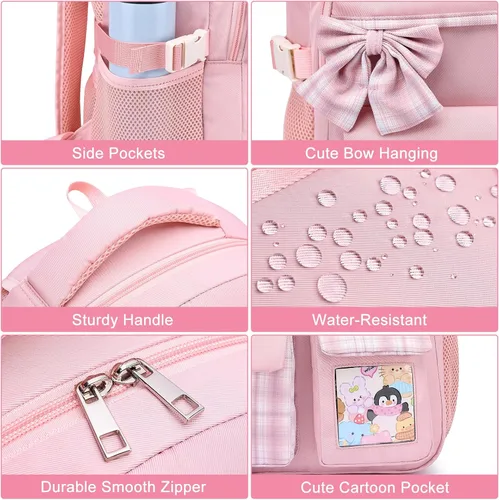 Miniatura 4 de Mochila escolar para adolescentes y niñas, mochila para laptop para mujeres, universidad, mochilas, mujer, morrales, escuela niñas Rosa