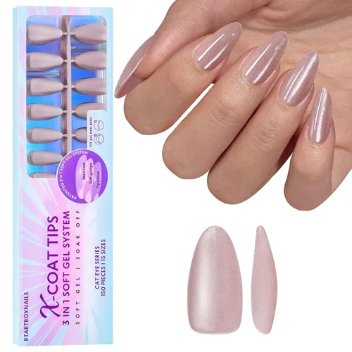 Miniatura 19 de BTArtboxnails XCOATTIPS uñas postizas con punta francesa - Uñas postizas largas cuadradas con base de purpurina rosa, 90 piezas de puntas de uñas