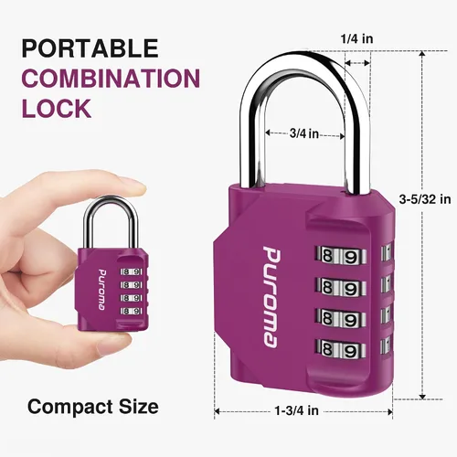 Miniatura 5 de Puroma 1 Paquete Candado de Combinación para Casillero de 4 Dígitos Impermeable para Exteriores, Escuela, Gimnasio, Deportes, Cerca, Caja