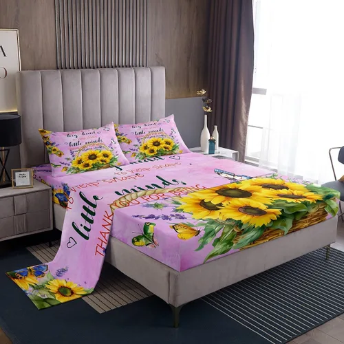 Miniatura 15 de Regalos de jubilación para mujer, juego de sábanas de tamaño individual, sábanas de girasol, regalo para profesores, cesta de cosecha floral, juego