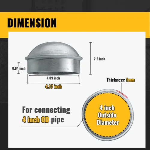 Miniatura 3 de VIVIDA Tapas de poste de enlace de cadena de 4 pulgadas, tapas de poste de valla galvanizadas, para tubo de 4 pulgadas de diámetro exterior, piezas