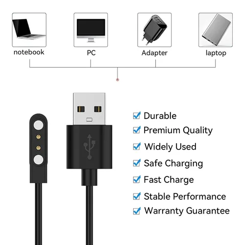 Miniatura 5 de Cable de carga compatible con WZWNEER Smart Watch, cable de carga magnético portátil USB para LUOBA Accesorios de cable de cargador (negro* 2)