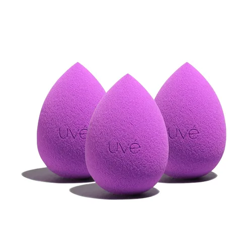 UVé Beauty Sponge - Licuadora de maquillaje, paquete de 3, esponjas de maquillaje violeta para mezclar bases, polvos y cremas, el aplicador Paquete