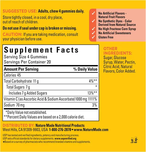 Miniatura 8 de Nature Made Dosis máxima fuerza Vitamina C 1000 mg por porción, gomitas de vitamina C de apoyo inmunológico para adultos, 80 gomitas, suministro