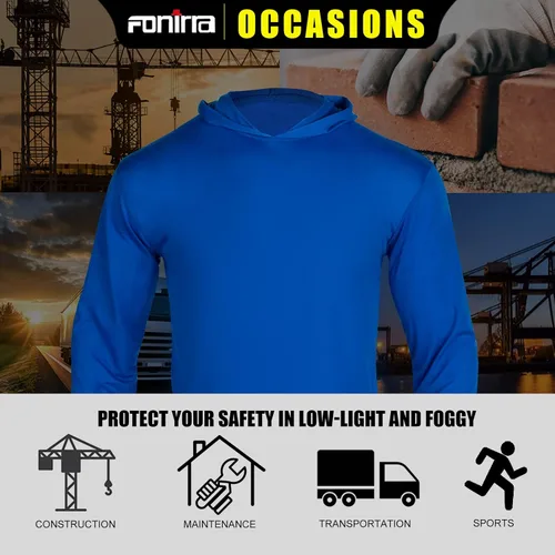 Miniatura 5 de FONIRRA Camiseta de manga larga de alta visibilidad para hombre, paquete de 3 camisas de trabajo de construcción con capucha Azul_3 piezas