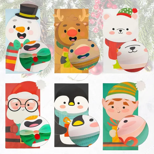 Miniatura 2 de Uptotop - Paquete de 24 bolsas navideñas 2D con 6 diseños diferentes con temáticas festivas para guardar dulces y regalos