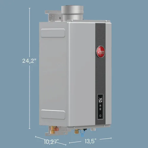 Miniatura 9 de Rheem RTG-70DVLN-3 Calentador de gas natural sin tanque, interior, ventilación directa, alta eficiencia, no condensación, 7.0 GPM, 160,000 BTUs