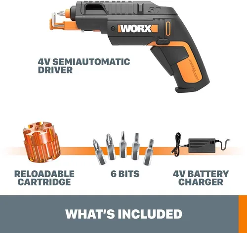 Miniatura 6 de Worx WX255L - Destornillador eléctrico de 4 V, juego de destornilladores eléctricos inalámbricos recargables con 6 brocas, soporte para tornillos