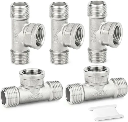 Miniatura 29 de TAISHER 2 piezas de accesorios de tubo en T de acero inoxidable 304, accesorios de tubo hembra NPT de 1-1/2" x 1-1/2" x 1-1/2