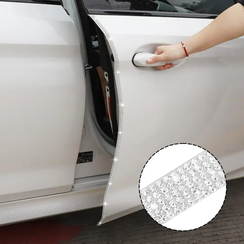 Miniatura 4 de TOMALL Bling Protector de Puerta de Coche con Parachoques de Cristal Antiarañazos, Tira de Cristales Adhesiva para Protector de Parachoques de Blanco