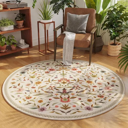 Miniatura 50 de Alfombra de entrada vintage con medallón floral de 2 x 3 pulgadas, lavable a máquina, alfombra de entrada de pelo bajo, suave, pequeña, alfombra