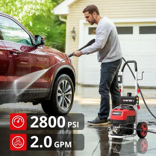 Miniatura 3 de AMERISUN Lavadora a presión de 2800 PSI, lavadora eléctrica de 2.0 GPM con tanque de espuma, 5 boquillas de conexión rápida y ruedas de 8
