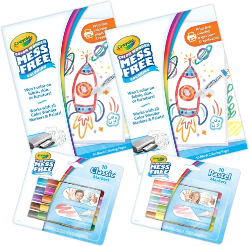 Crayola Color Wonder - Kit para colorear sin desorden (120 unidades), 100 páginas para colorear sin desorden y 20 mini marcadores, actividad de