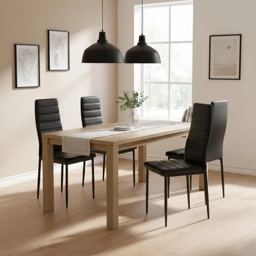Miniatura 5 de Juego de 4 sillas de comedor de piel sintética, sillas tapizadas con respaldo alto sin brazos con marco de metal, asiento acolchado ergonómico