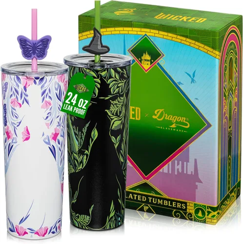Miniatura 32 de Dragon Glassware x Barbie - Vaso térmico aislado al vacío con tapa y pajilla, vaso térmico de acero inoxidable de 24 onzas con 2 pajillas, vaso