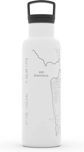 Miniatura 84 de Well Told Botella de agua aislada con mapa de Washington DC grabado, botella de acero inoxidable grabada (21 onzas, blanco) botella aislada de mapa