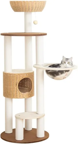 Miniatura 5 de Árbol moderno para gatos grandes, torre para gatos de 60 pulgadas de alto con poste rascador para gatos de interior, condominio para gatos de varios
