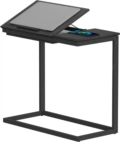 Miniatura 13 de TUTOTAK Mesa auxiliar en forma de C con estación de carga, mesa auxiliar inclinable para computadora portátil, mesa debajo del sofá para sala
