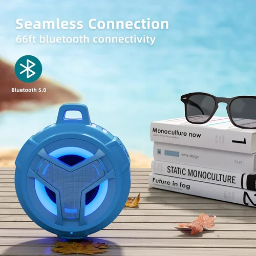 Miniatura 3 de EBODA Altavoz impermeable Bluetooth para ducha, IPX7, flotante, portátil, inalámbrico, pequeños altavoces con luz, tiempo de reproducción de 24 Azul
