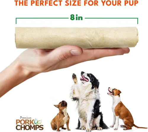 Miniatura 4 de Pork Chomps Masticables de piel de cerdo horneada para perros, rollos de 8 pulgadas, 18 unidades (paquete de 1)