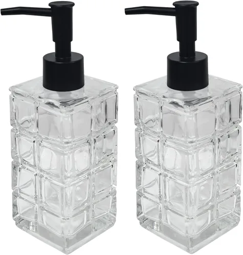Miniatura 8 de Dispensador de jabón de vidrio verde con bomba de plástico negro, dispensador de jabón líquido para manos recargable de 12 oz, paquete de 2 botellas