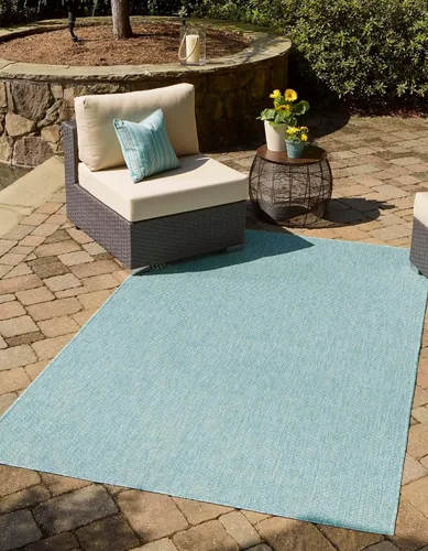 Miniatura 126 de Unique Loom Collection Alfombra de Área Plana Casual de Transición Sólida Jaspeada para Interiores/Exteriores (Pasillo 2' x 6' 1", Azul/Azul Marino)