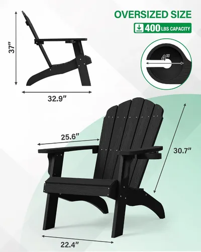 Miniatura 2 de YEFU Juego de 2 sillas Adirondack de plástico de gran tamaño con portavasos (gran doble propósito), resistentes a la intemperie, sillas de madera