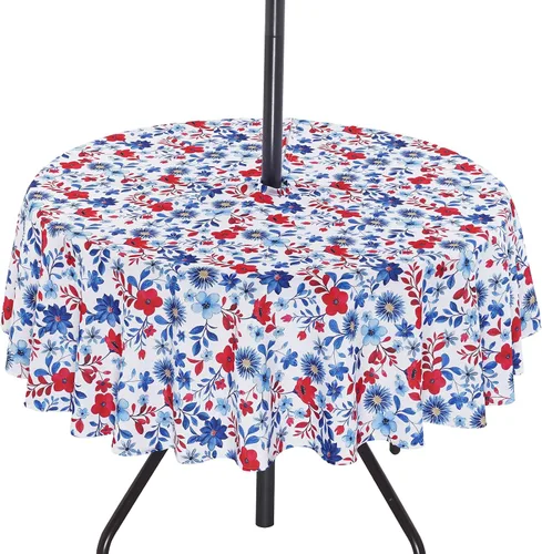 Miniatura 20 de SquarePie Mantel redondo de 60 pulgadas para exteriores con agujero para sombrilla y cremallera, resistente al agua, a prueba de derrames, mantel