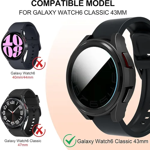 Miniatura 2 de Suoman Paquete de 4+4 fundas para Samsung Galaxy Watch 6 Classic de 1.73 pulgadas (1.693 in), protector de pantalla de privacidad de vidrio
