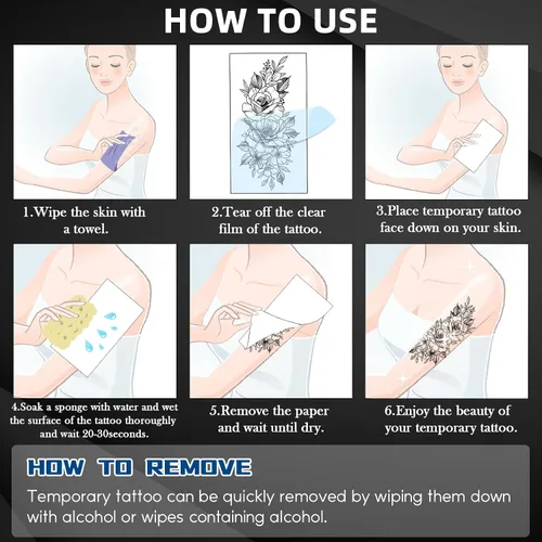 Miniatura 7 de Aresvns Calcomanías de tatuaje temporales realistas, 16 hojas de tatuajes falsos para hombres o mujeres con 8 hojas de tatuajes negros pequeños