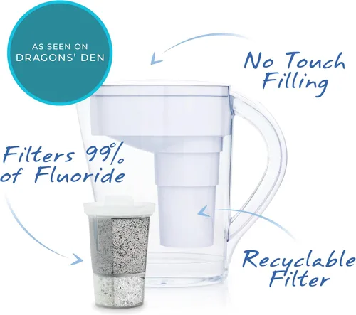 Miniatura 2 de Santevia Mina - Jarra de filtro de agua alcalina Sistema de filtro de agua de 9 tazas que añade minerales y hace agua alcalina Filtro de agua