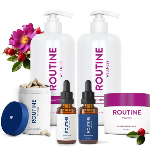 Miniatura 11 de Routine Wellness Bundle - Juego de champú y acondicionador para cabello fino, dos sueros para la salud del cuero cabelludo, suplemento