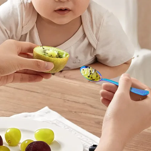 Miniatura 6 de LIANYU Cuchara de acero inoxidable para niños de 9 piezas, lindas cucharas para niños, juego de cubiertos para niños, juego de cubiertos para niños