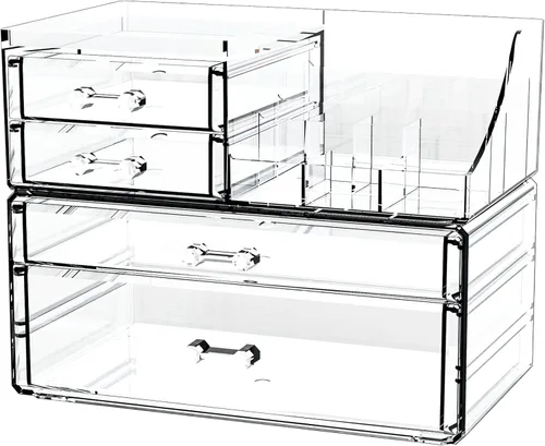 Miniatura 10 de Organizador de maquillaje pequeño de acrílico con cajones, organizador de cuidado de la piel transparente para tocador, cómoda, encimera de baño