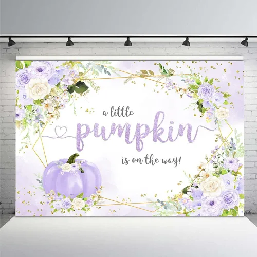 Miniatura 7 de MEHOFOND Telón de fondo de calabaza de otoño de 7 x 5 pies para niño, baby shower, decoración de fiesta de bebé azul floral para bebé, niño